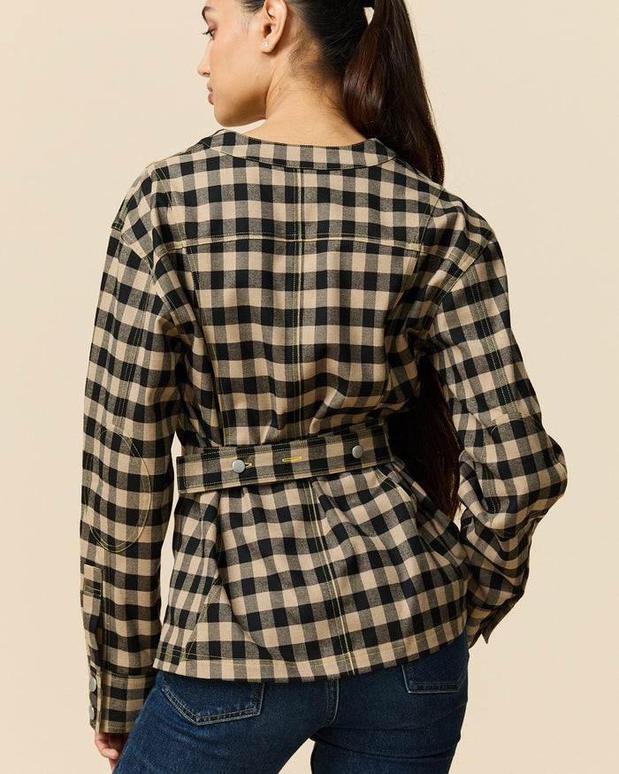 Women's Check Riding Jacket Brown Black Check