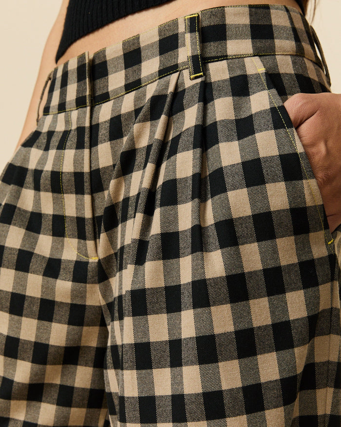 Women's Check Trousers Brown Black Check