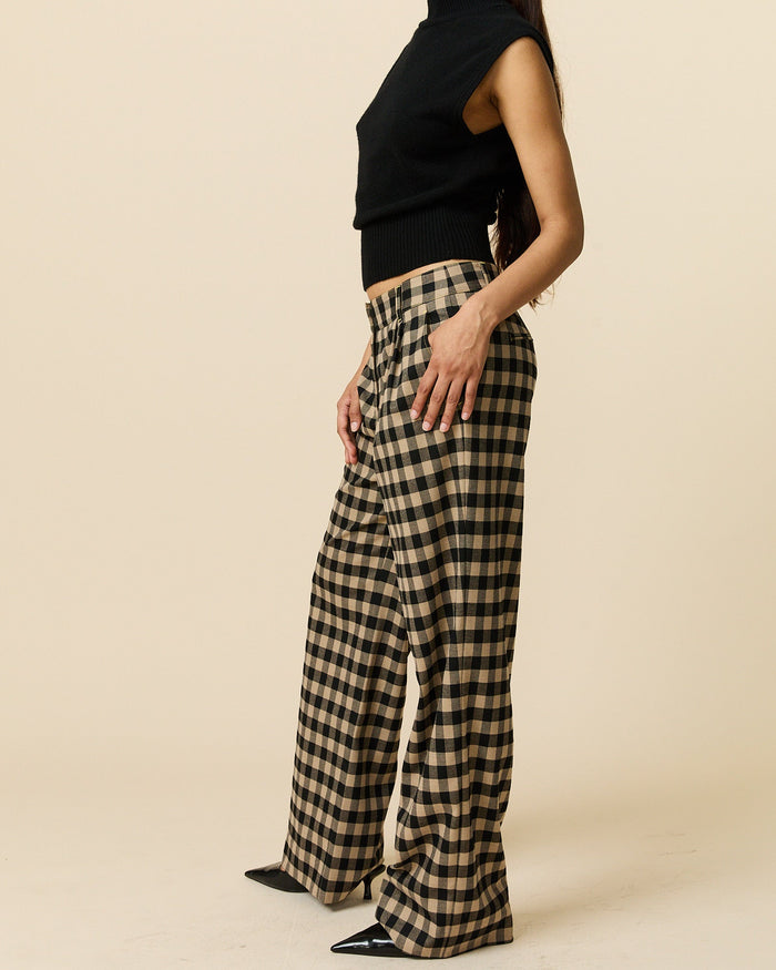 Women's Check Trousers Brown Black Check