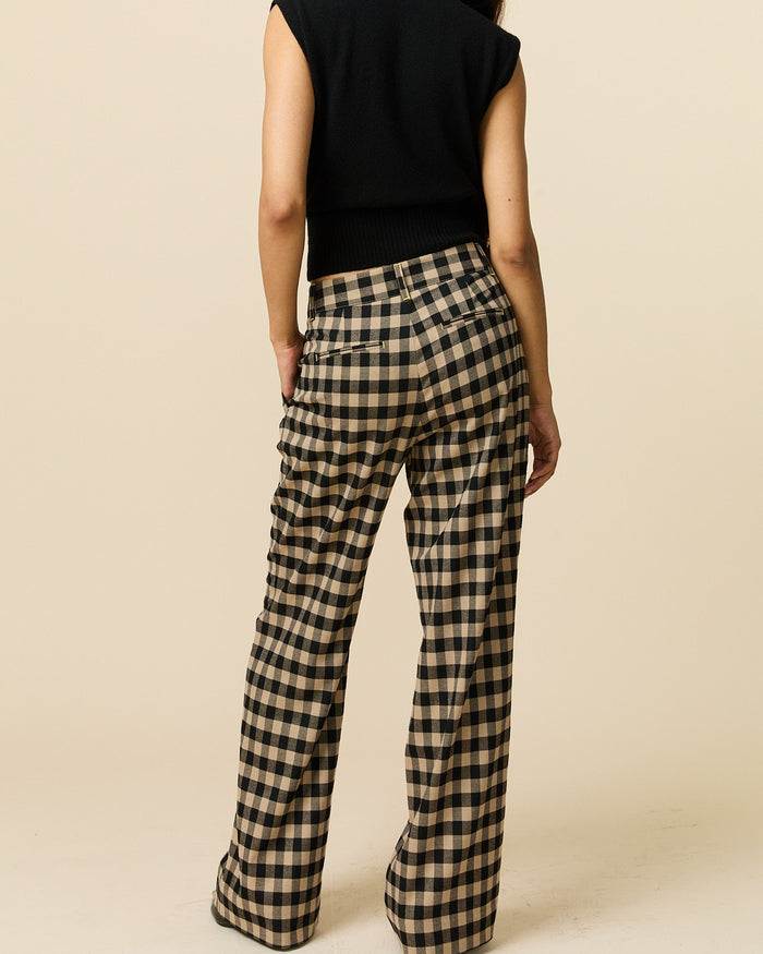 Women's Check Trousers Brown Black Check