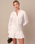 Women's Classic Button Down Pleated Shirt Dress White