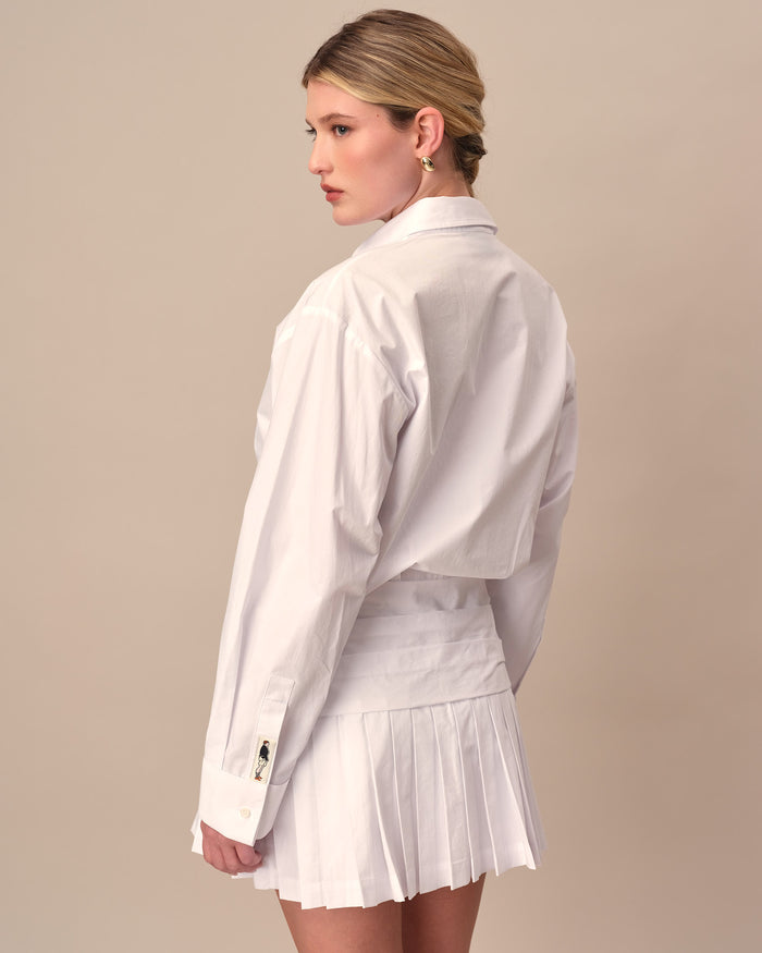 Women's Classic Button Down Pleated Shirt Dress White