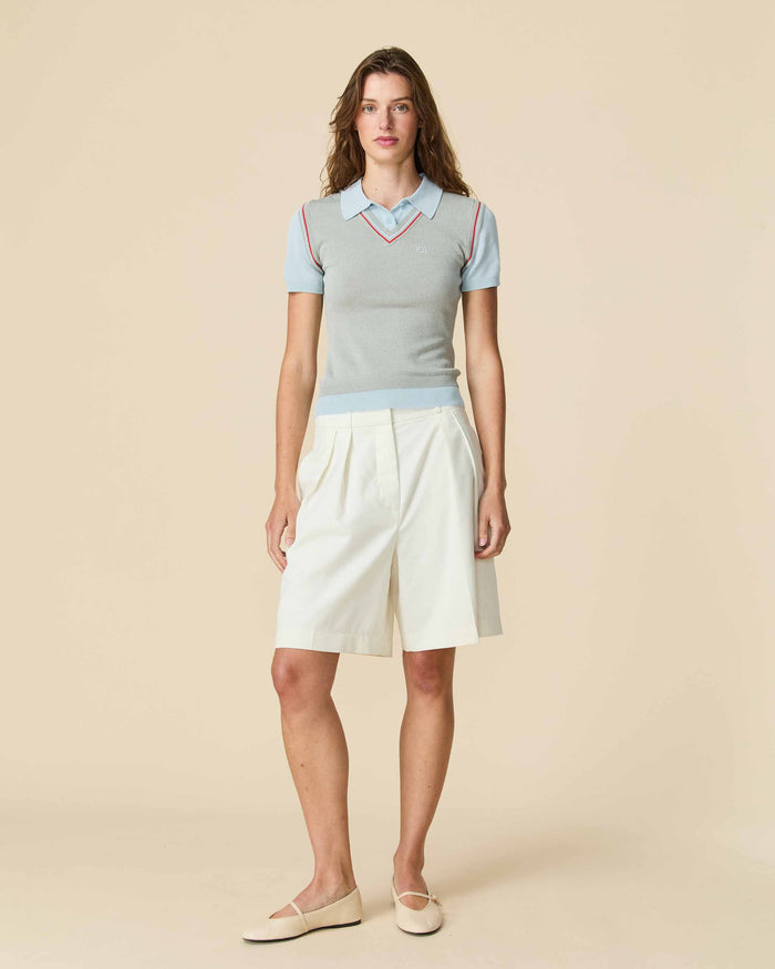 Women's Contrast Knit Layered Polo Blue