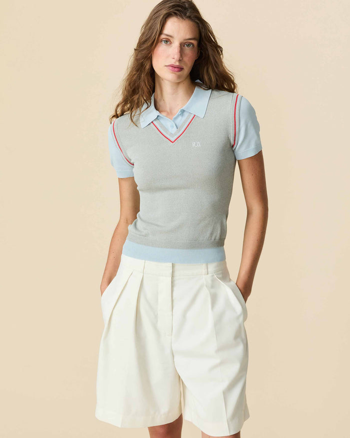 Women's Contrast Knit Layered Polo Blue