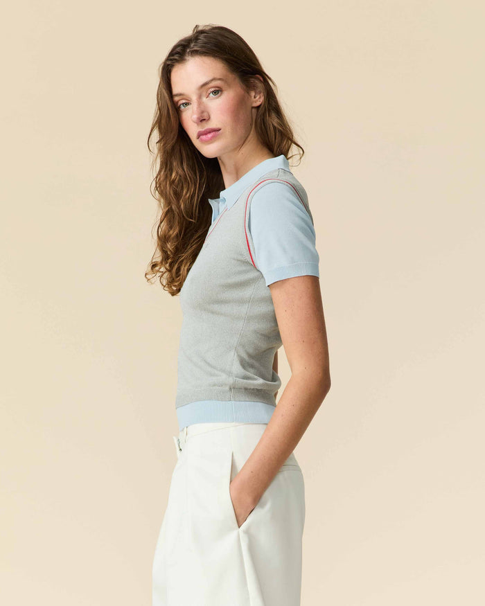 Women's Contrast Knit Layered Polo Blue