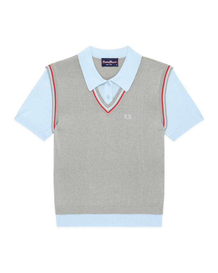 Women's Contrast Knit Layered Polo Blue