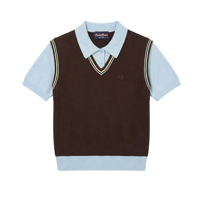 Women's Contrast Knit Layered Polo Brown