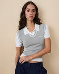 Women's Contrast Knit Layered Polo Heather Gray