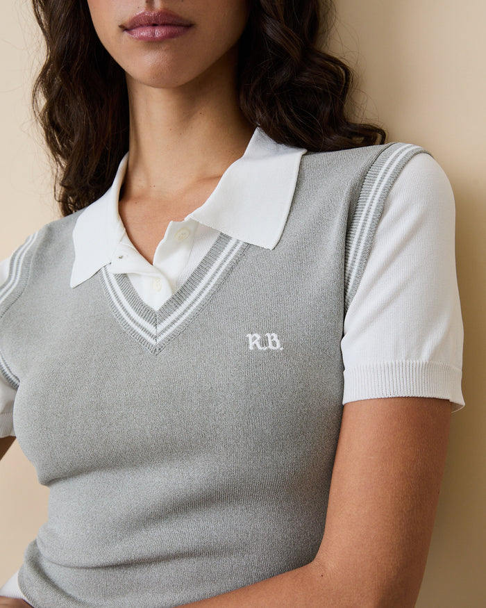 Women's Contrast Knit Layered Polo Heather Gray