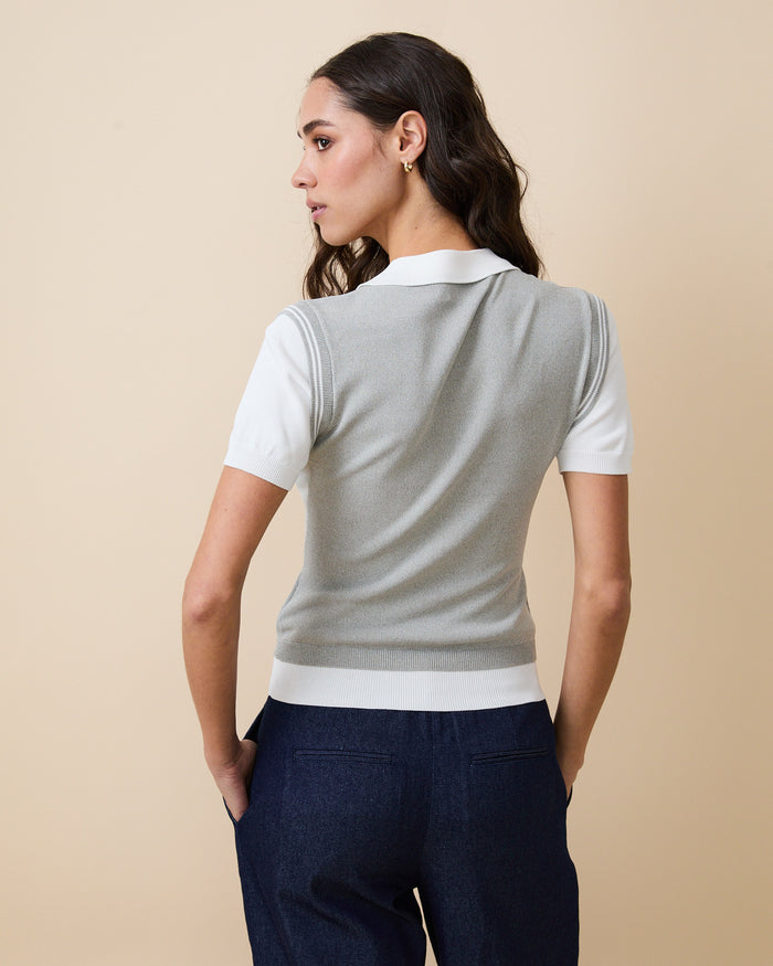 Women's Contrast Knit Layered Polo Heather Gray