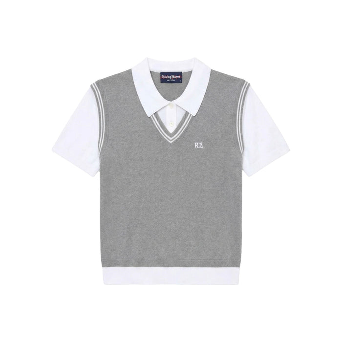 Women's Contrast Knit Layered Polo Heather Gray