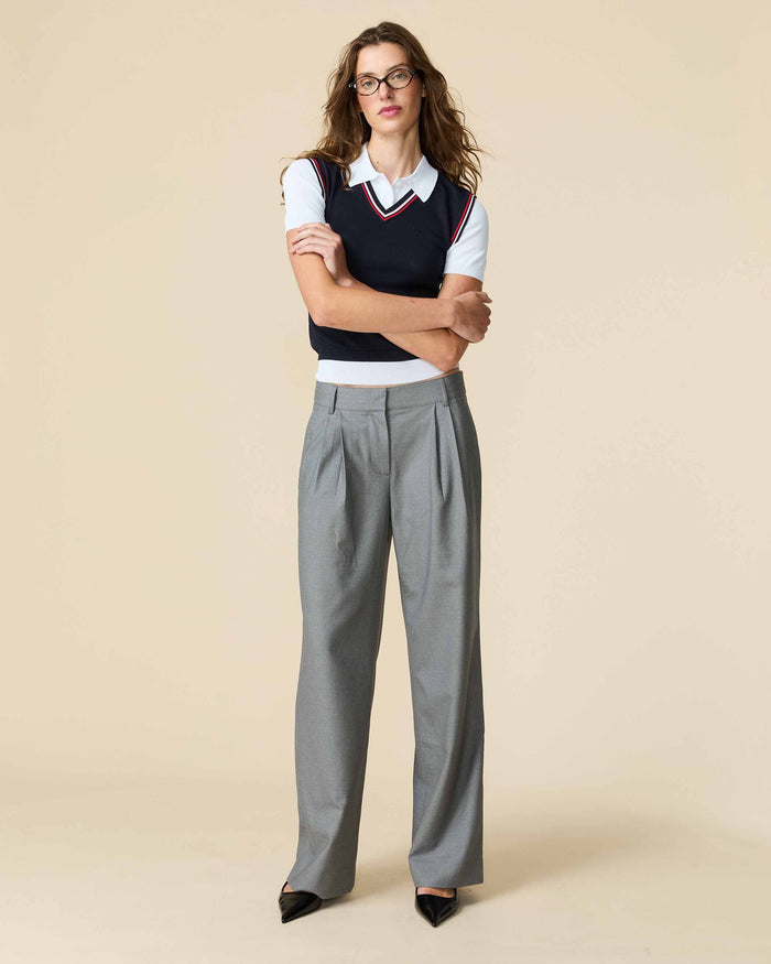 Women's Contrast Knit Layered Polo Navy