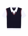 Women's Contrast Knit Layered Polo Navy