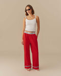 Women's Contrast Ribbon Poplin Pant Red