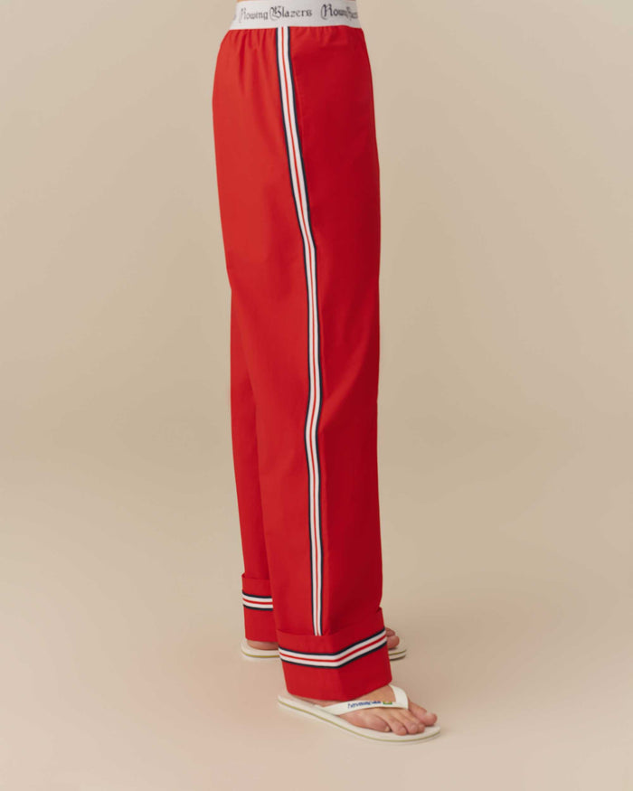 Women's Contrast Ribbon Poplin Pant Red