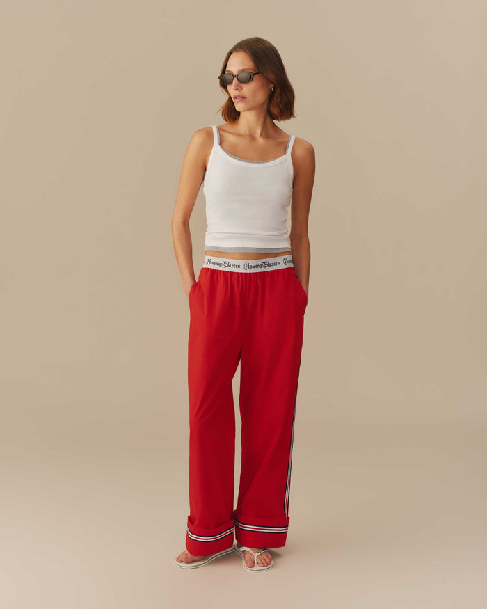 Women's Contrast Ribbon Poplin Pant Red