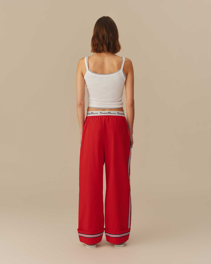 Women's Contrast Ribbon Poplin Pant Red