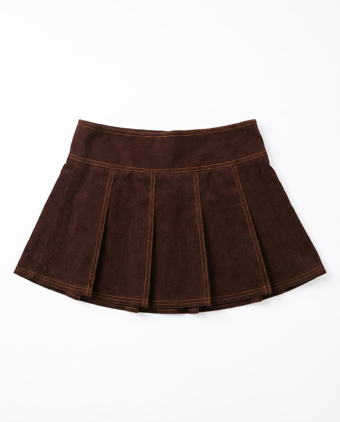 Women's Corduroy Pleated Skirt Dark Brown