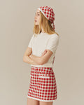 Women's Cotton Bonnet Red Floral Gingham