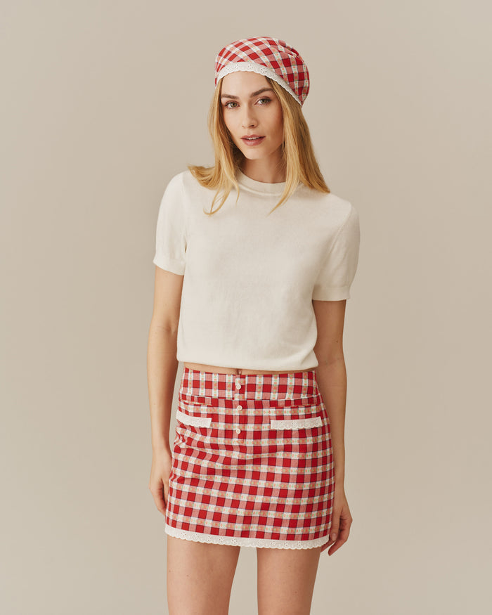 Women's Cotton Bonnet Red Floral Gingham