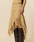 Women's Cotton Cable Fringe Skirt Camel