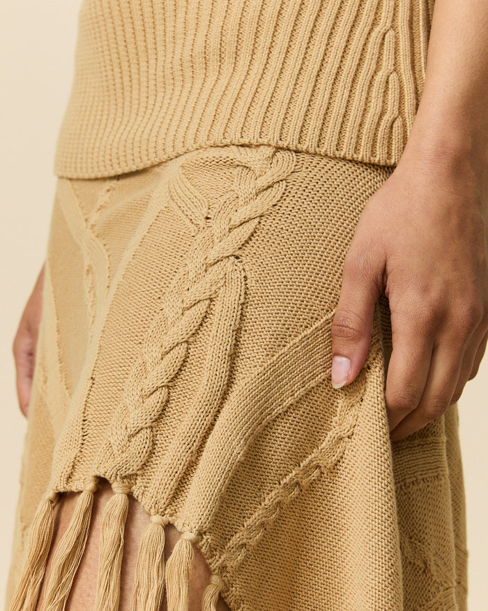 Women's Cotton Cable Fringe Skirt Camel