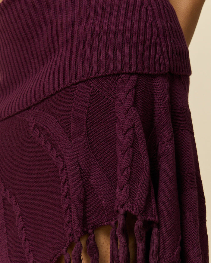 Women's Cotton Cable Fringe Skirt Wine