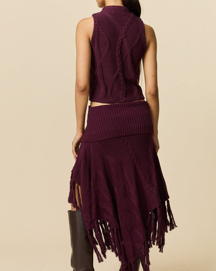 Women's Cotton Cable Fringe Skirt Wine