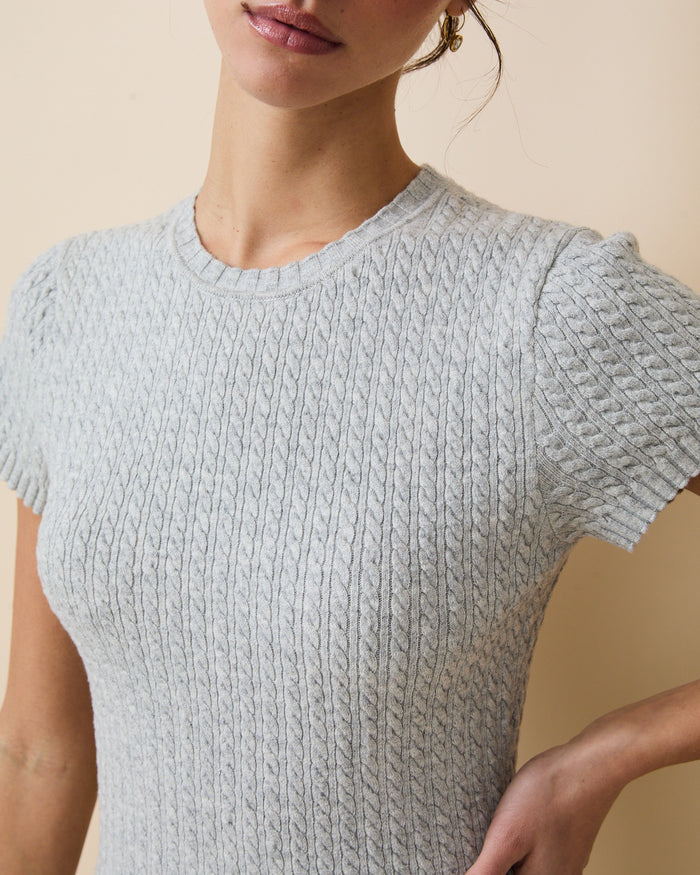Women's Cotton Cable Knit Pleated Dress Heather Gray