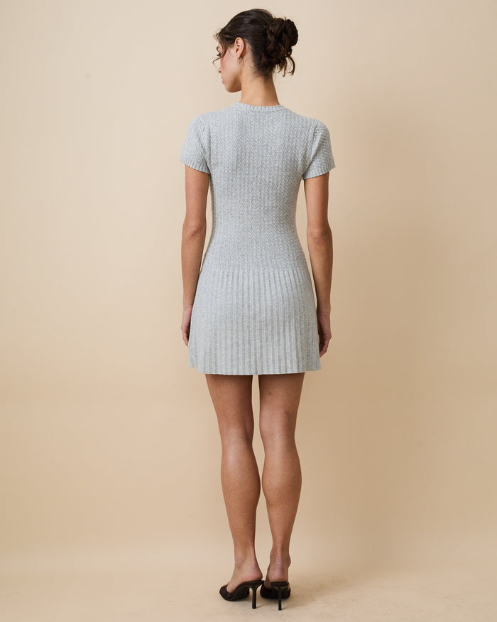 Women's Cotton Cable Knit Pleated Dress Heather Gray