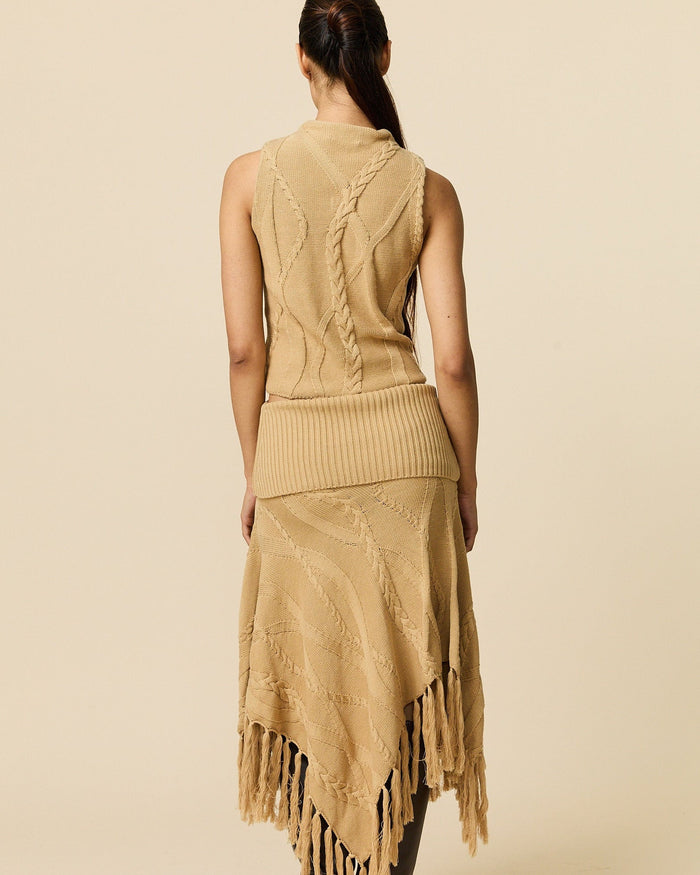 Women's Cotton Cable Tank Camel