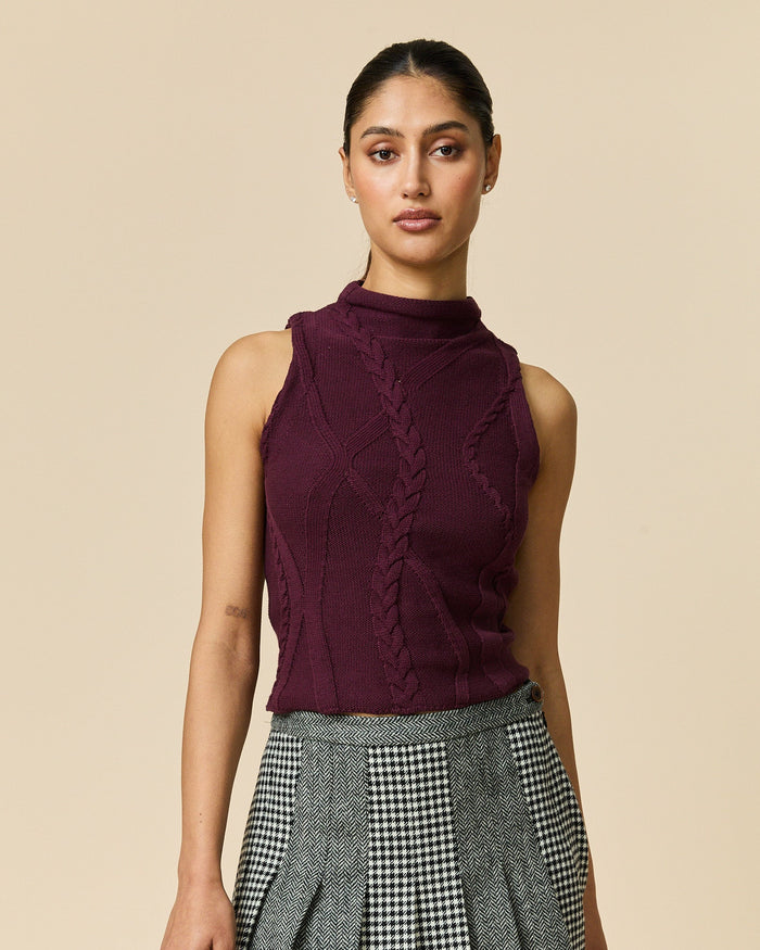 Women's Cotton Cable Tank Wine