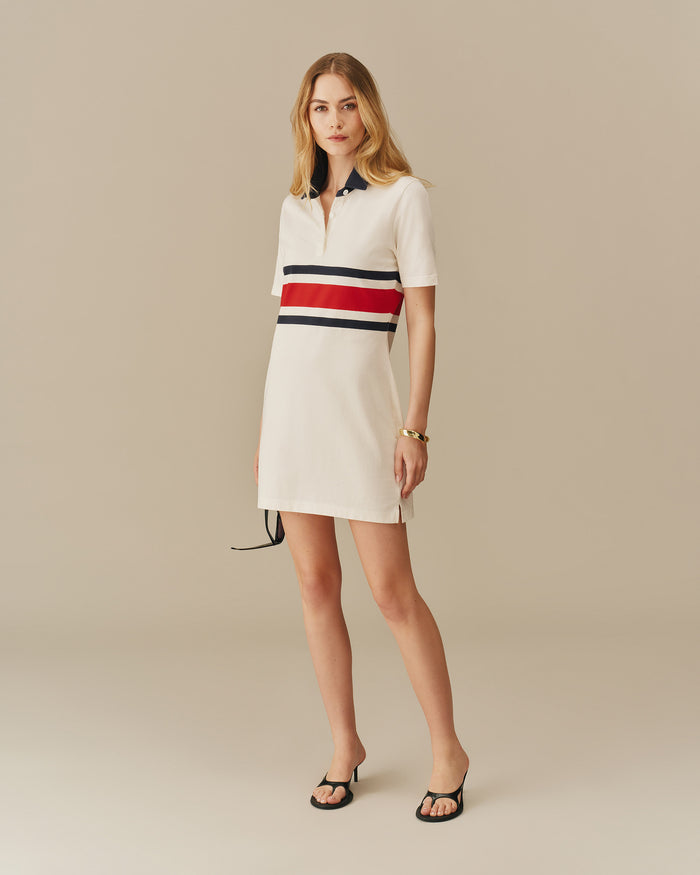 Women's Cotton Center Stripe Pieced Rugby Dress Navy & Red Navy & Red / XS