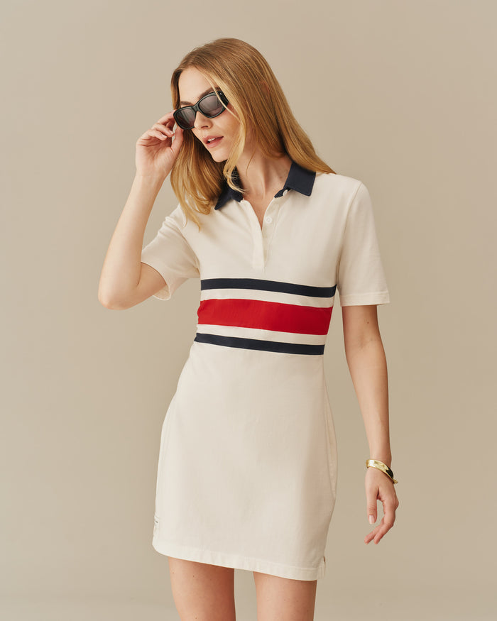 Women's Cotton Center Stripe Pieced Rugby Dress Navy & Red Navy & Red / XS