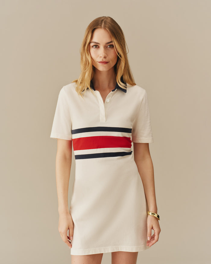 Women's Cotton Center Stripe Pieced Rugby Dress Navy & Red Navy & Red / XS