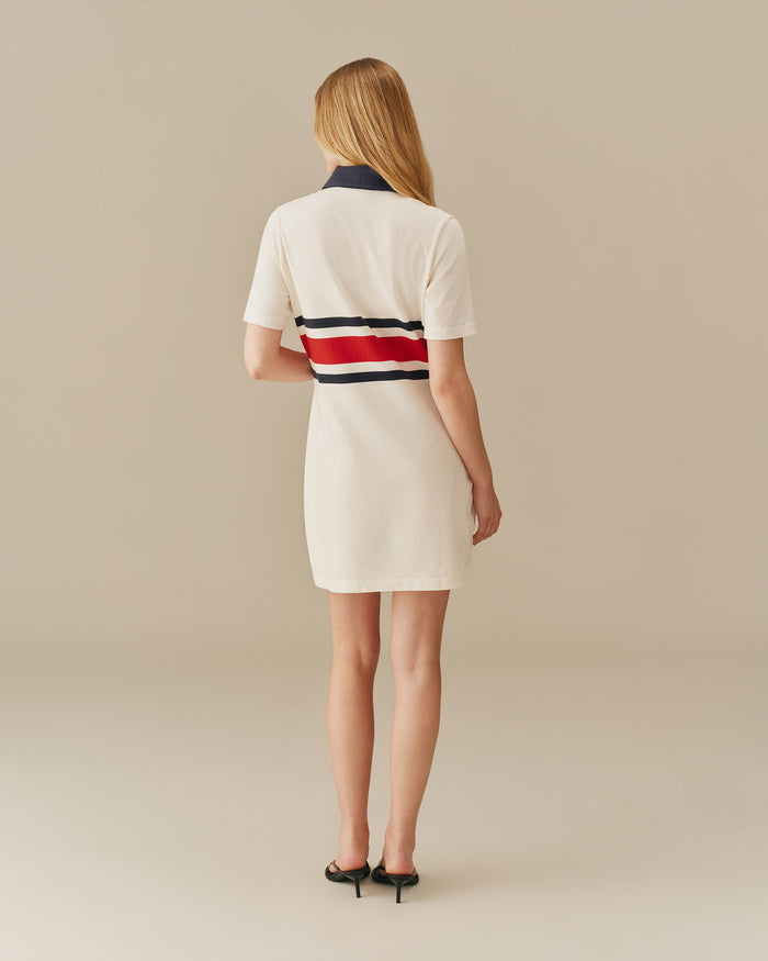 Women's Cotton Center Stripe Pieced Rugby Dress Navy & Red Navy & Red / XS
