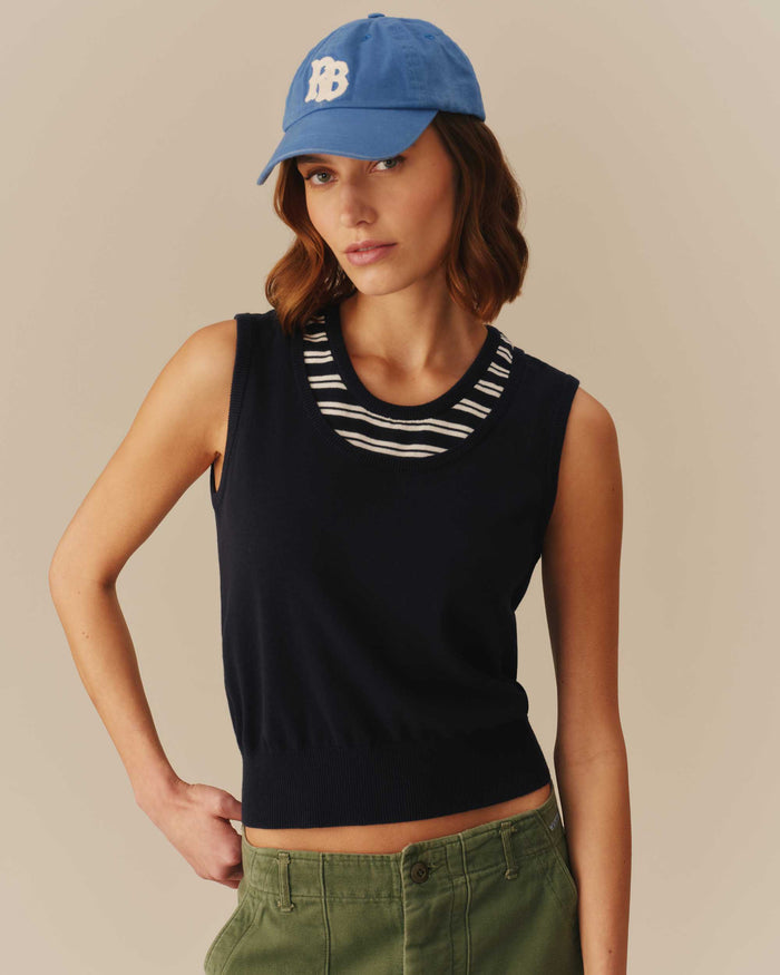 Women's Cotton Layered & Striped Knit Tank Navy