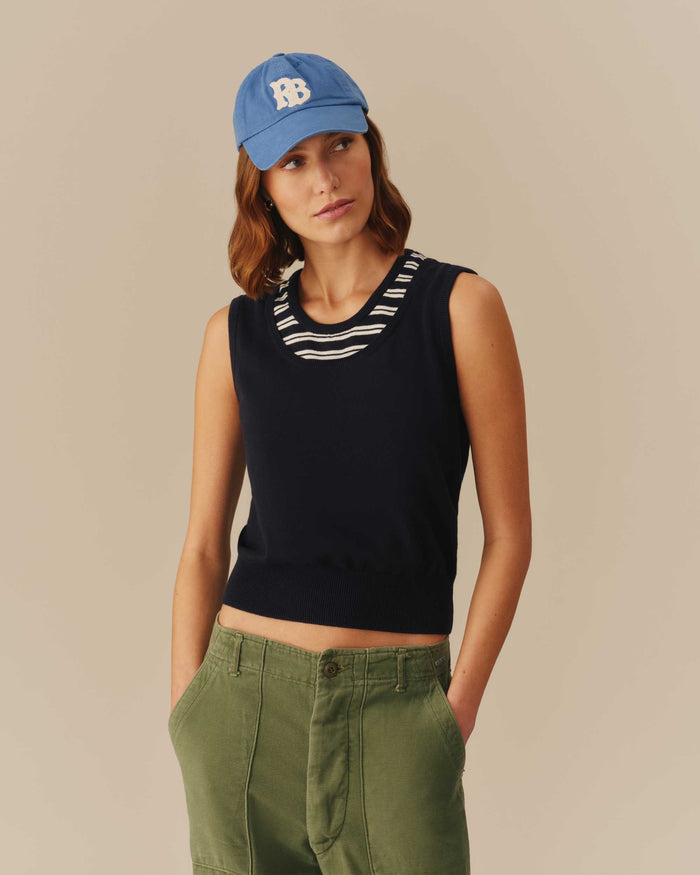 Women's Cotton Layered & Striped Knit Tank Navy