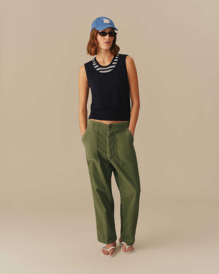 Women's Cotton Layered & Striped Knit Tank Navy