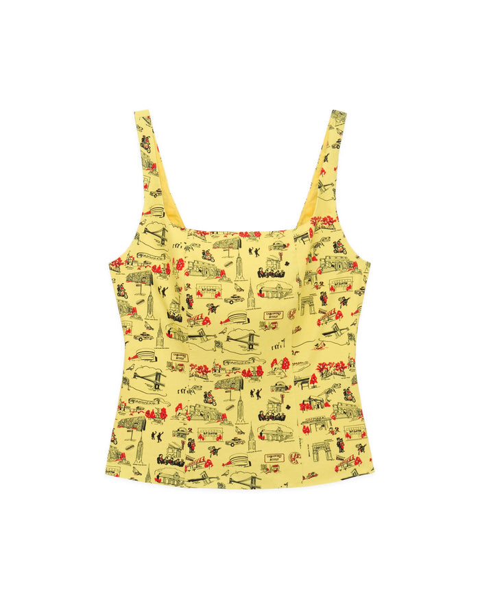 Women's Cotton Linen Top NYC Map Print
