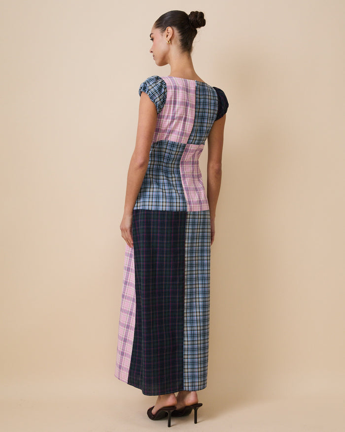Women's Cotton Patch Work Plaid Dress Mixed Plaid