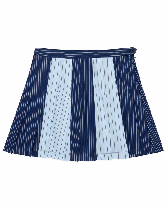 Women's Cotton Pleated Mini Skirt Blue Mixed Pinstripe