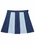 Women's Cotton Pleated Mini Skirt Blue Mixed Pinstripe