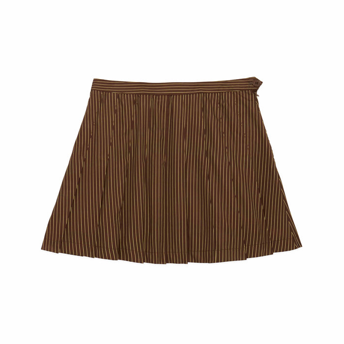 Women's Cotton Pleated Mini Skirt Brown and Butter Yellow Pinstripe