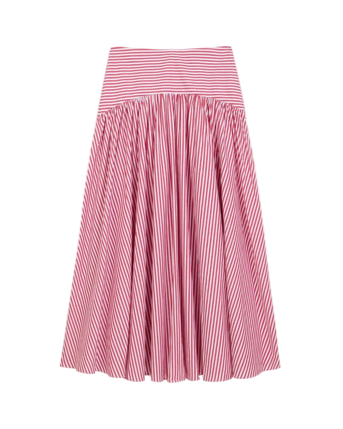 Women's Cotton Poplin Pinstripe Skirt Red Stripe