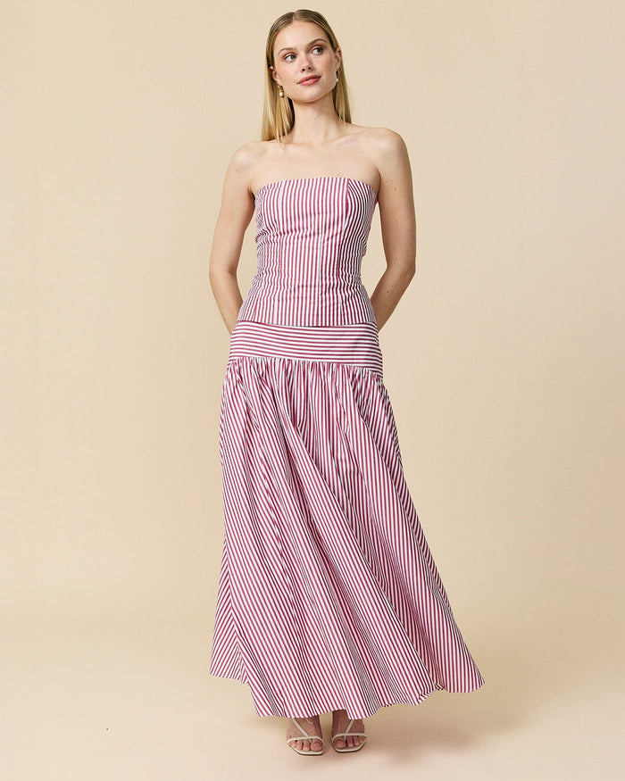 Women's Cotton Poplin Pinstripe Skirt Red Stripe