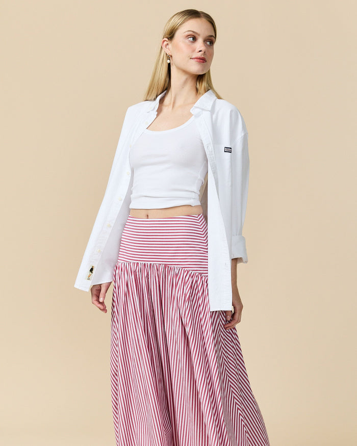 Women's Cotton Poplin Pinstripe Skirt Red Stripe