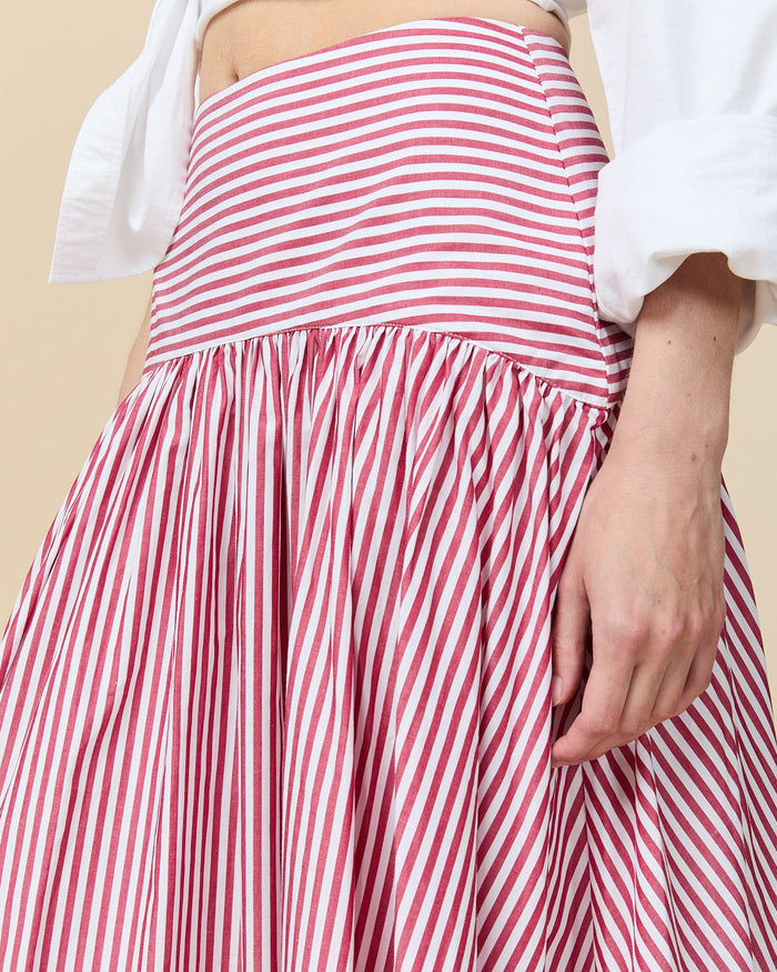 Women's Cotton Poplin Pinstripe Skirt Red Stripe