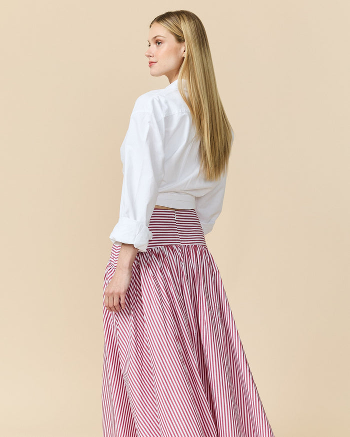 Women's Cotton Poplin Pinstripe Skirt Red Stripe