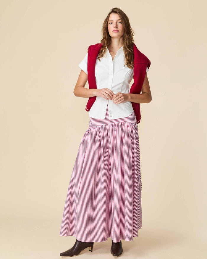 Women's Cotton Poplin Pinstripe Skirt Red Stripe